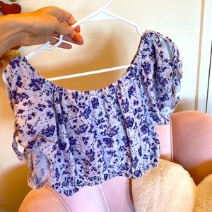 Onia purple floral crop bow tie top